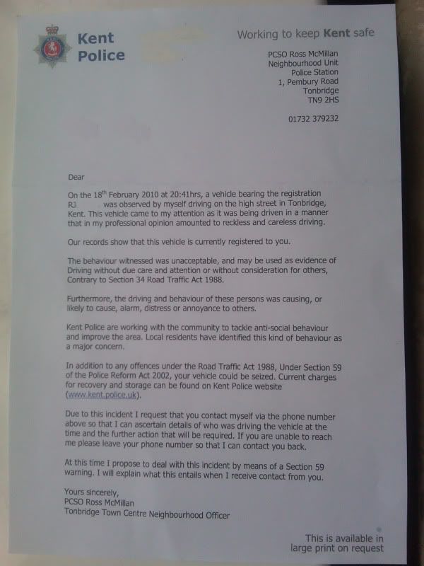 FightBack Forums > Section 59 Issued by PCSO for apparently speeding.